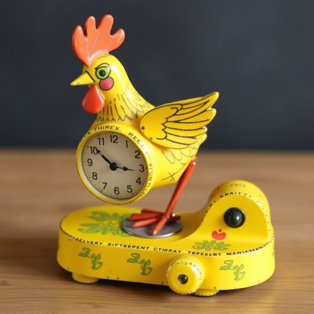Experts with vintage jumping chicken toy in Paris